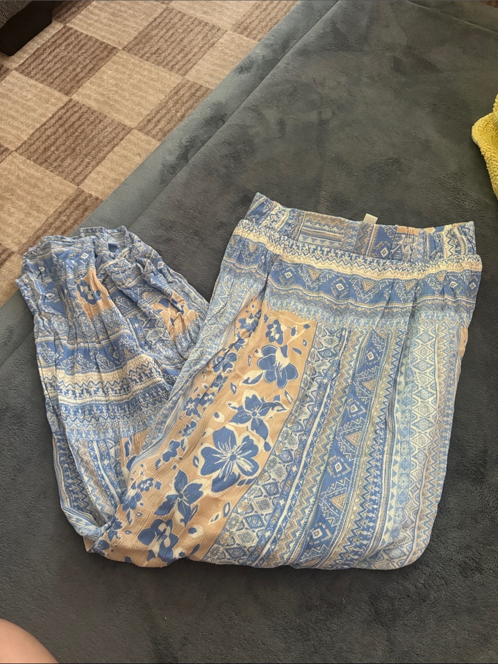 Aina Be Floral & Geometric Maxi Skirt in Blue and Tan
